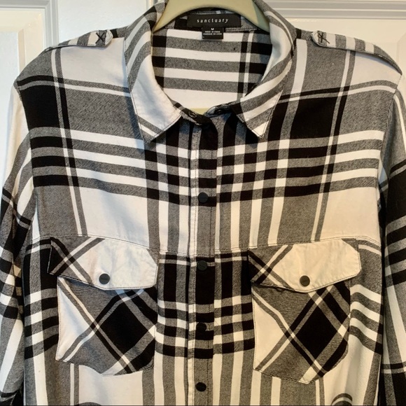 SANCTUARY Black White Flannel Shirt - Picture 2 of 6